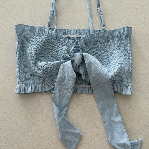 Baby Blue Ruched Tube Top w/ Optional Tie - Picture 1 of 7